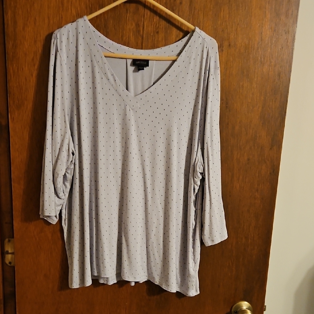J. Jill Gray With Polka Dots, 3/4 Sleeve Relaxed Blouse, Sz 3X